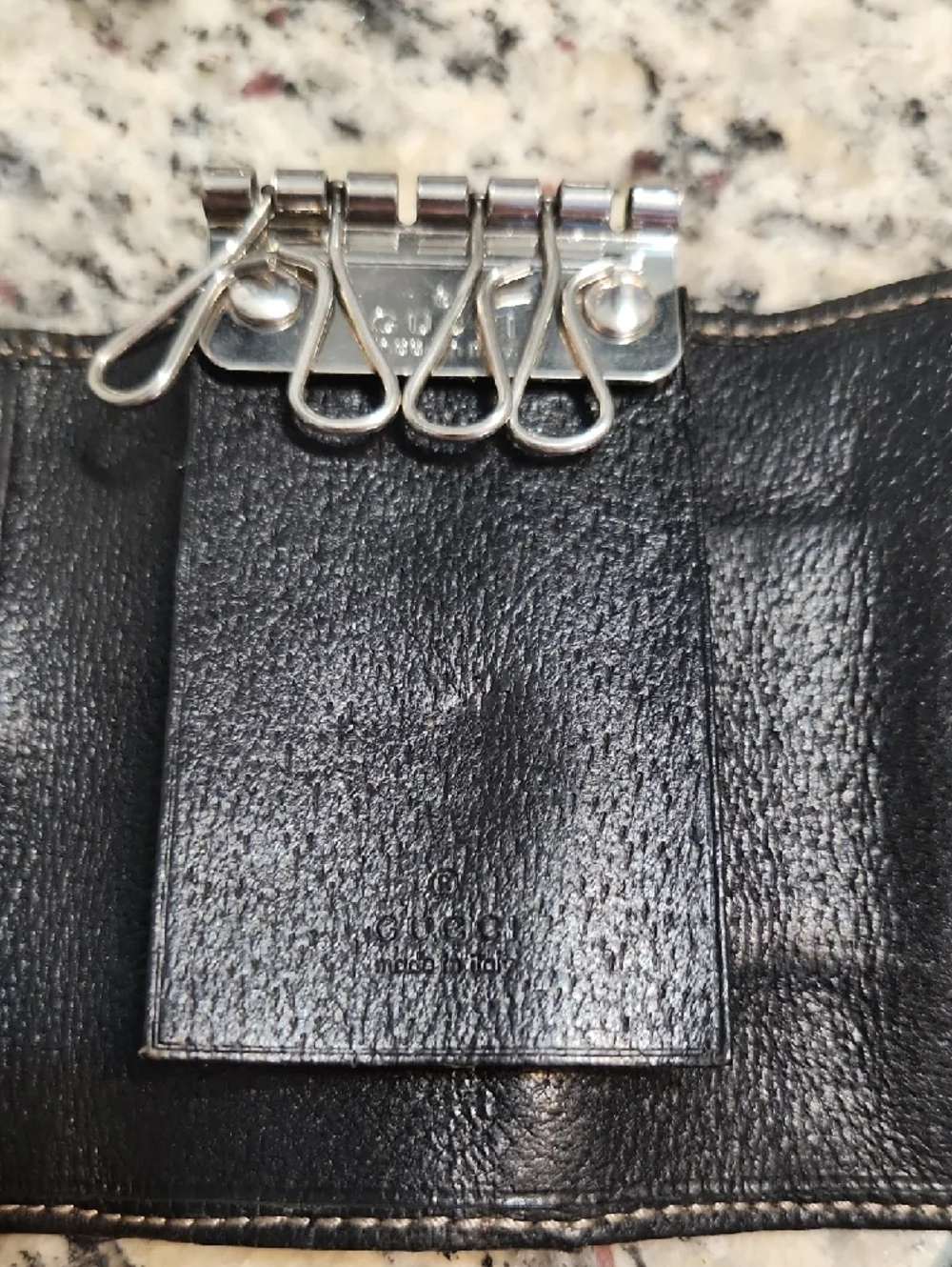 Gucci Beige GG Sherry Canvas Key Holder Wallet with Navy Blue and Red Stripe